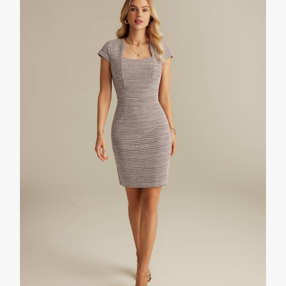 Elegant Tweed Dress - Pink